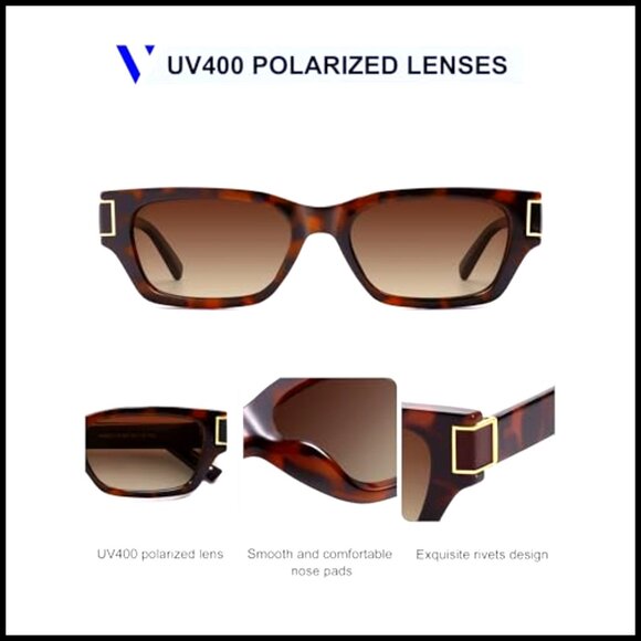 Polarized Square Cat Eye Sunglasses Women Retro Rave Rectangle Shades main image 6